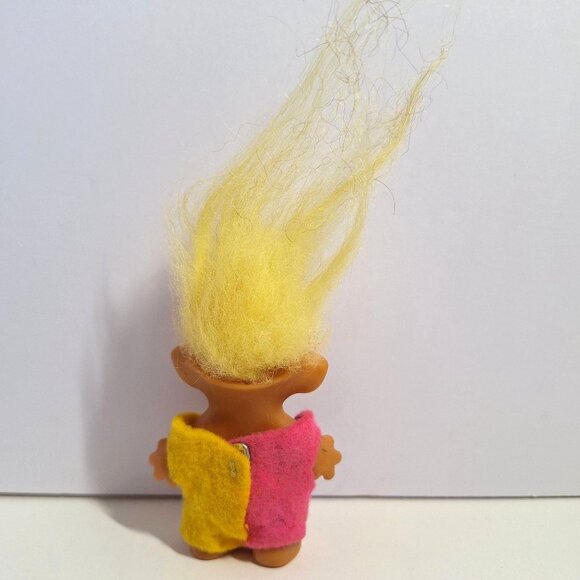 Wishnik Clown Troll Vintage 60s Long Yellow Hair Pink Green 3" Doll - Picture 4 of 9